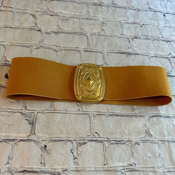 VINTAGE PEARL (1990) MUSTARD GOLD STRETCH WIDE BELT WOMENS SIZE MEDIUM - Picture 6 of 11